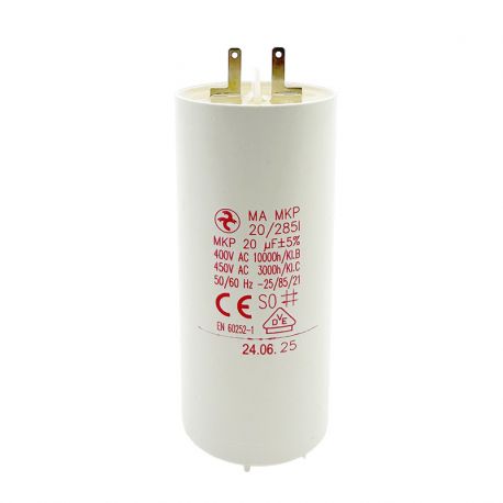 Condensateur 20µF - Ø35x78mm - pour moteur de volet roulant Cosses 2.8 mm - Somfy 203640A