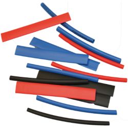 Lot de 18 gaines thermorétractable 8cm bleues, rouges et noires 6xØ3,5mm + 6xØ5mm + 6xØ7mm